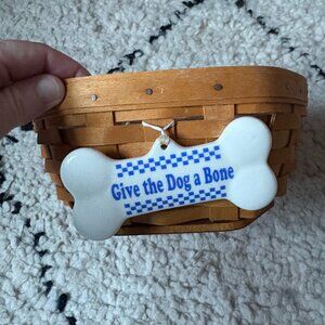 Longaberger Mulligan hexagonal dog treat basket plastic liner ceramic bone